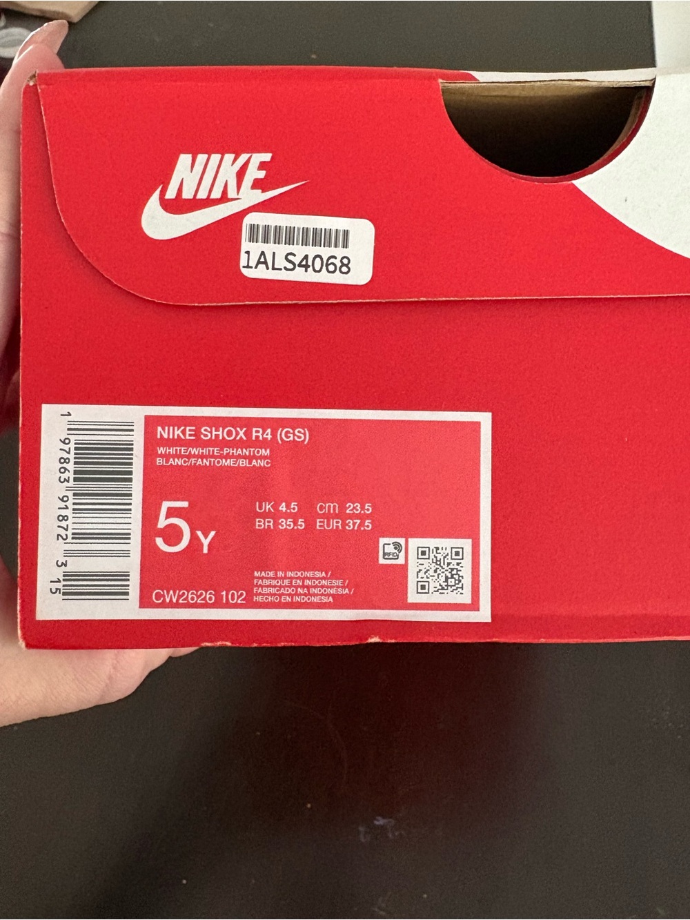 Nike Red and White Shox R4 (GS)